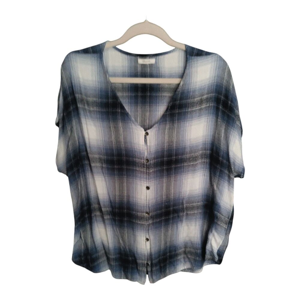 Maurice’s Blue & White Plaid Sleeveless Button Up Top Lightweight Flannel XL